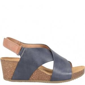 NEW SOFFT women's eva italian leather criss cross wedge sandals in navy